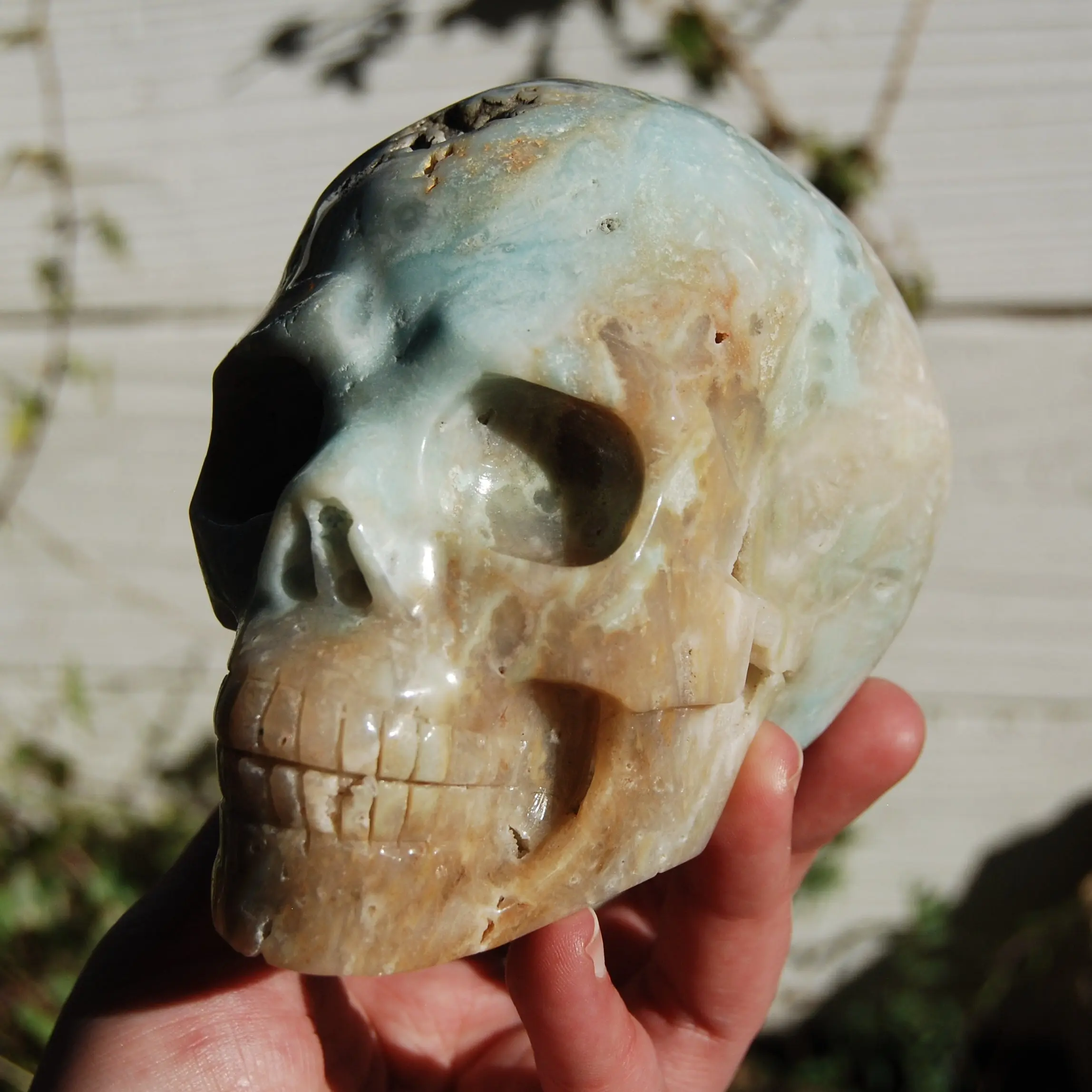 4.75in 2.5lb XL Blue Quartzite Crystal Skull, Hand Carved