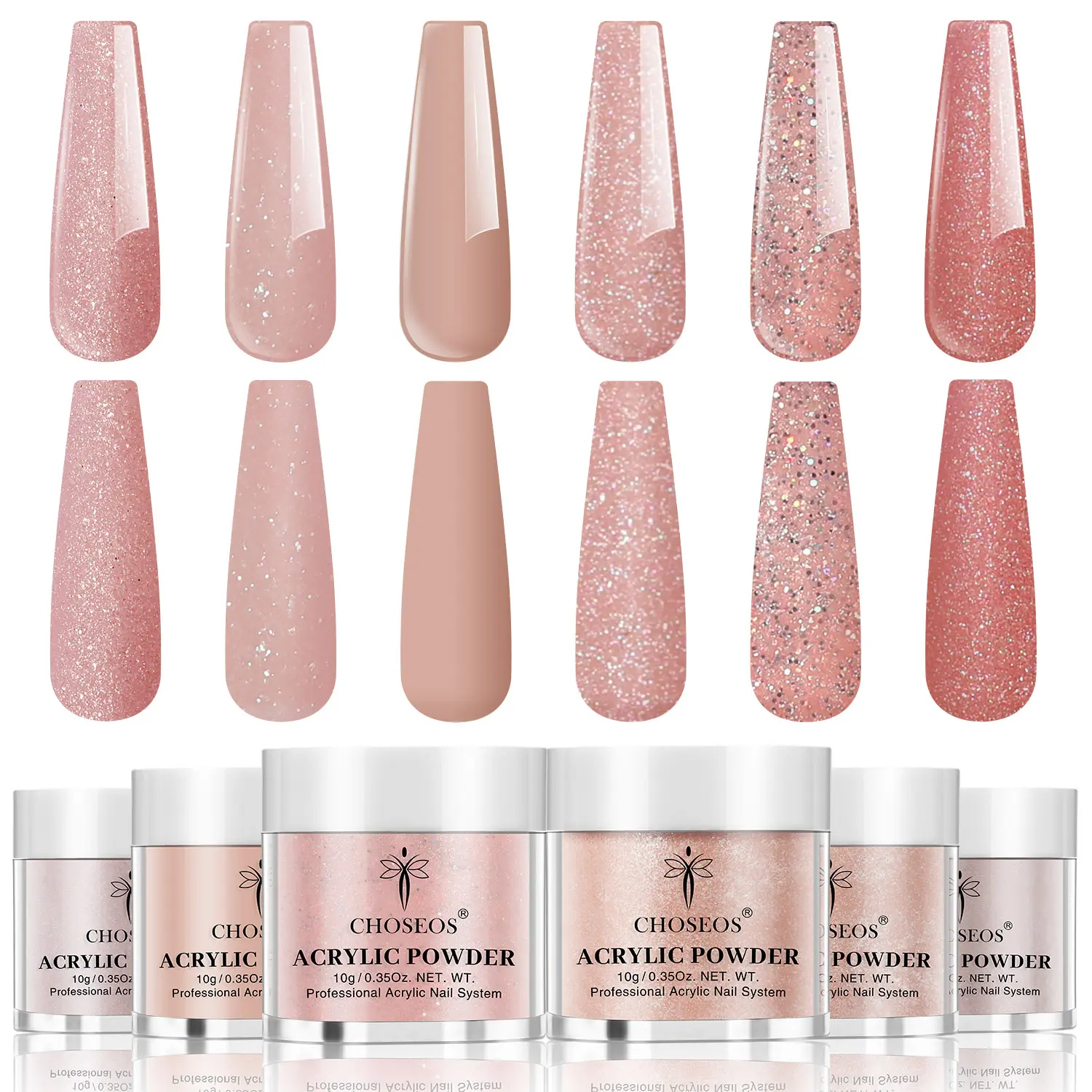 Nude Acrylic Powder Set, 6 colors* 10 g/0. 35 oz Acrylic Nail Powder Warm Series Acrylic Powder for Nails Acrylic French Extension 3D Nail Engraving, Long Lasting, No Nail Lamp Required