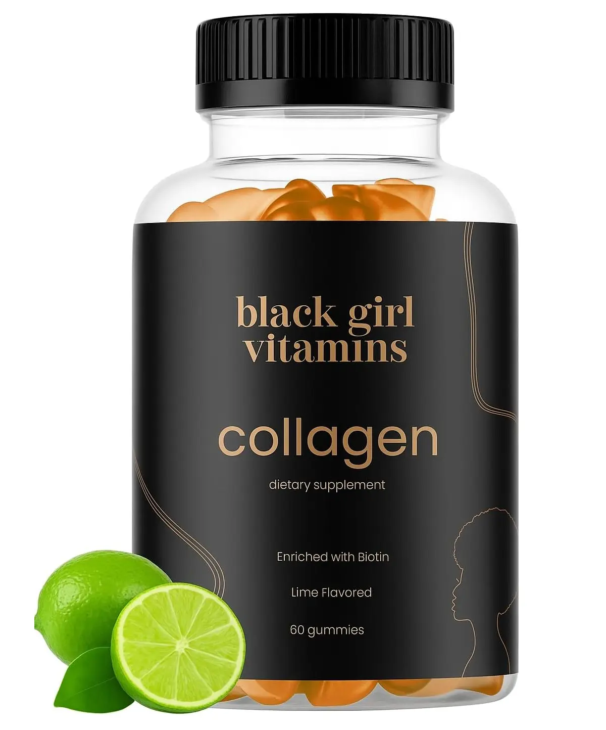 Black Girl Healthcare Collagen Gummies - Hair, Skin, Nail Support with Vitamin C, Vitamin E, Biotin, Gluten-Free, Lime Flavor, 60ct