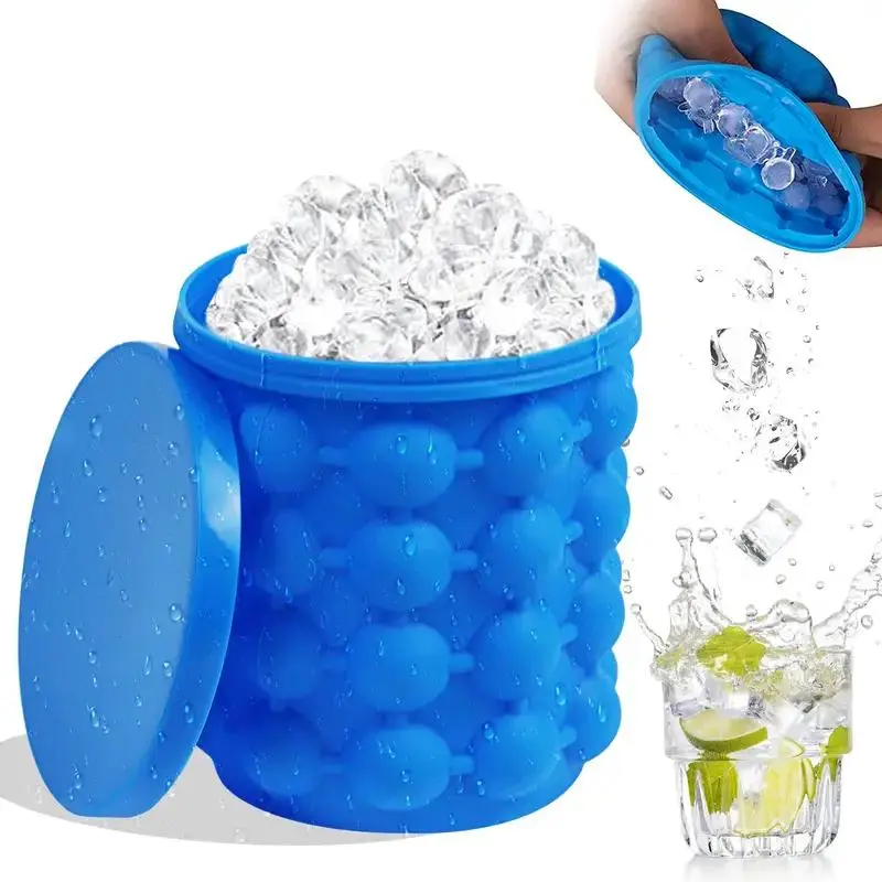 Silicone Ice Cube Maker, Ice Molds, 2 in 1 Portable Ice Bucket for Easy Freezing and Serving, Ice Cube Maker for Home Kitchen Party, Spherical Ice Cubes
