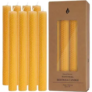 8 count 9" Hand-Rolled Beeswax Taper Candles, Real Pure Beeswax,  Honeycomb Candles, Flat Top, Brown