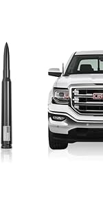 7 in Rubber Bullet Antenna with Flag Face Adjust for GM Chevy Silverado (Redline, High Country, ZR2), GMC Sierra 1500-3500 HD, Avalanche, Denali - Metal-Aluminum Build, Threaded Bolt, Anti-Theft, Carwash Safe Truck Exterior Accessory Gift