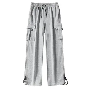 Men's Straight Leg Cargo Pants, Multi-Pocket Drawstring Design, Casual Workwear for Young Trendy People, Daily Wear