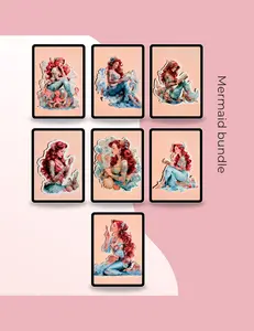 Tattooed Mermaid Sticker Pack | Reading Siren Vinyl Decals | Fantasy Book Lover Sticker Bundle | Waterproof Laptop Water Bottle Decals