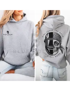 Girl Under the Hood It's All Good Blue Collar Hoodie & T-Shirt for Female Welders - Support Blue Collar Women - Women in the Trades - Casual Cotton Classic Fit Knit Long Sleeve Crew Neck Drawstring Graphic Fabric Womenswear Pullover