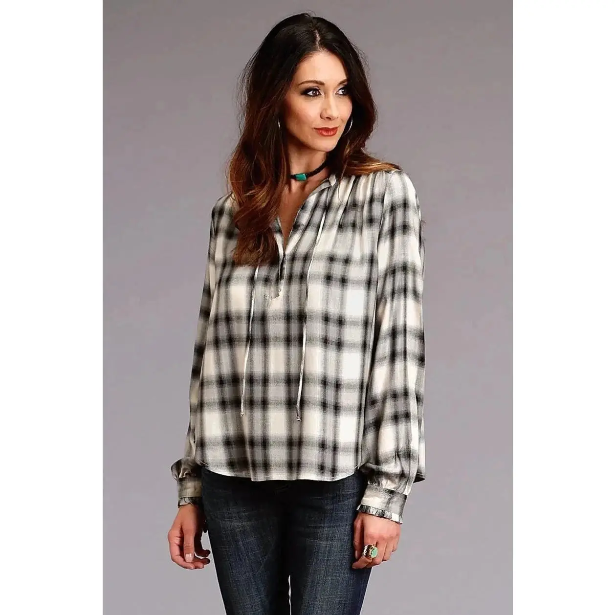 Stetson Ash Gray Plaid Herringbone Twill Shirt