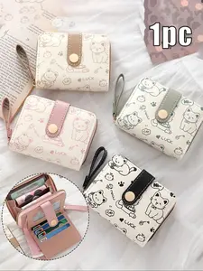 Women's Mini Wallet with Cute Cat Pattern, Small Zipper Coin Purse, Multiple Card Slots, Wrist Strap, Large Capacity, Fashionable Faux Leather, Wallet Card Holder, Wristlets Wallet, Compact Size, Imitation Leather Material