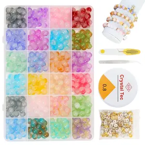 700Pcs/Set Glass Beads for Jewelry Making,24 Color 8mm Glass Crystal Beads Friendship Bracelets Making Kit for DIY Earrings Necklaces Rings,Christmas Party Gifts,Home Supplies