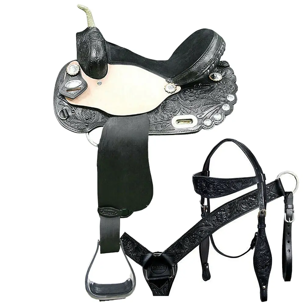 HILASON Western Horse Treeless Saddle American Leather Trail Barrel Tack | for Horses