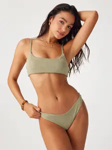 Cider Scoop Neckline Texture Bikini Swimsuit