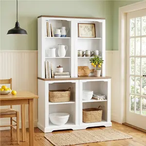 MCM Walnut Tall Curved Bookshelf Cabinet for Living Room, Narrow Storage Organizer for Small Spaces, Anti-Tip Safety Display Shelf for Home Office, White