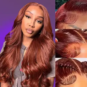 LALULA Reddish Brown Lace Front Wigs Human Hair 28 Inch 13x6 Body Wave HD Lace Frontal Wigs Human Hair for Women 180 Density Auburn Colored Copper Red Pre Plucked
