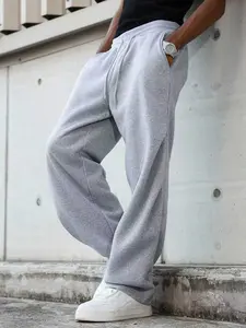 New Solid Color Drawstring Waist Head Pocket Casual Sports Pants For Men, Jogging Fitness Plain Basic Straight Pants, Autumn And Winter Fleece Warm Wide Leg Lounge Pants Loose Version, Designer Streetwear For Men