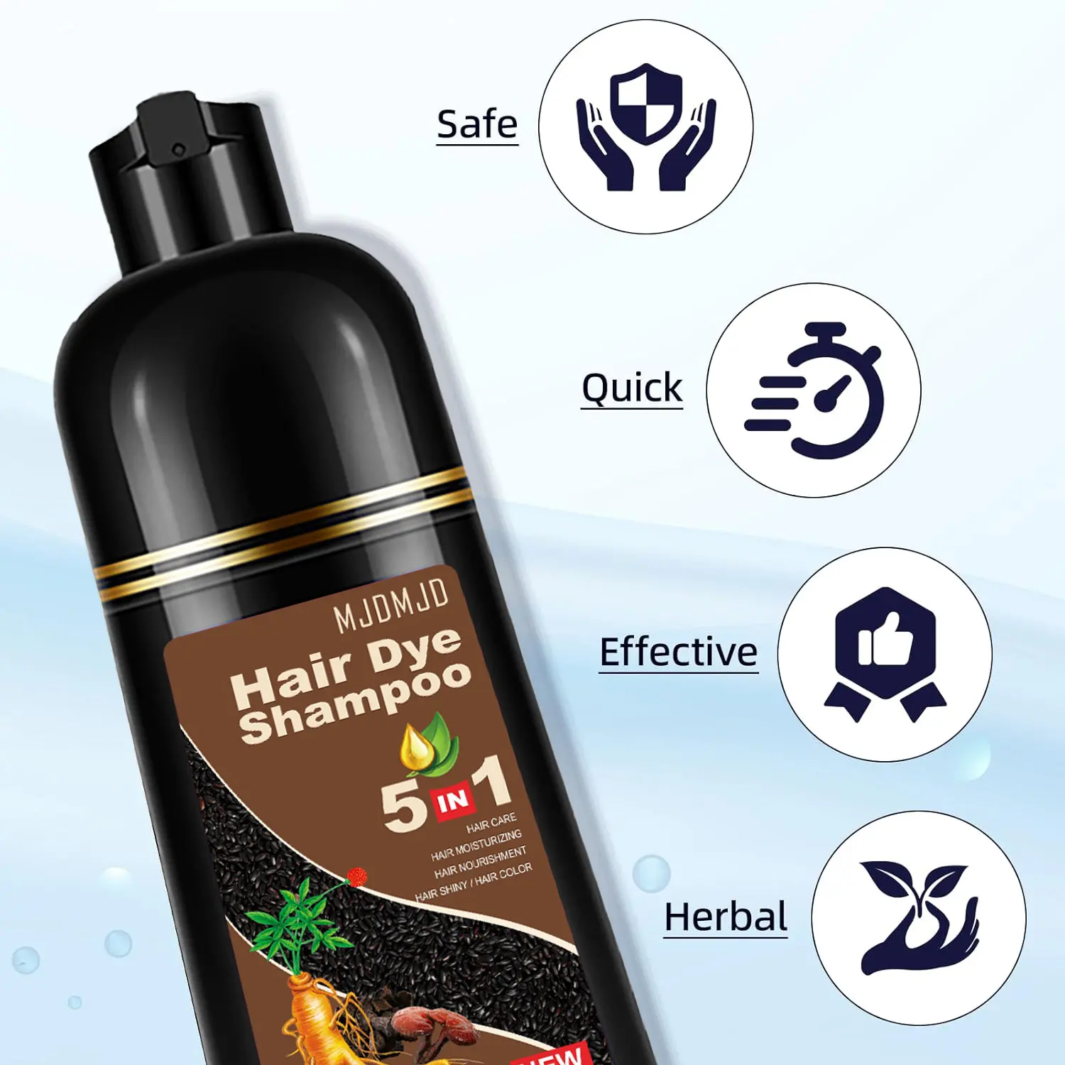 Instant Dark Brown Hair Dye Shampoo – 5-in-1 Natural Hair Coloring