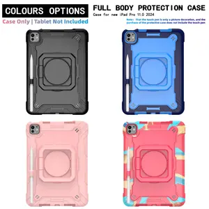 Suitable for iPad  Pro 11inch 2024/2025 Tablet Case , Silicone + PC Material Protective ,360° Rotating Handle Foldable Stand Design, with Shoulder Strap &kickstand Full-Body Drop Protection Heavy Duty Shockproof Rugged Cover, Tablet Accessories