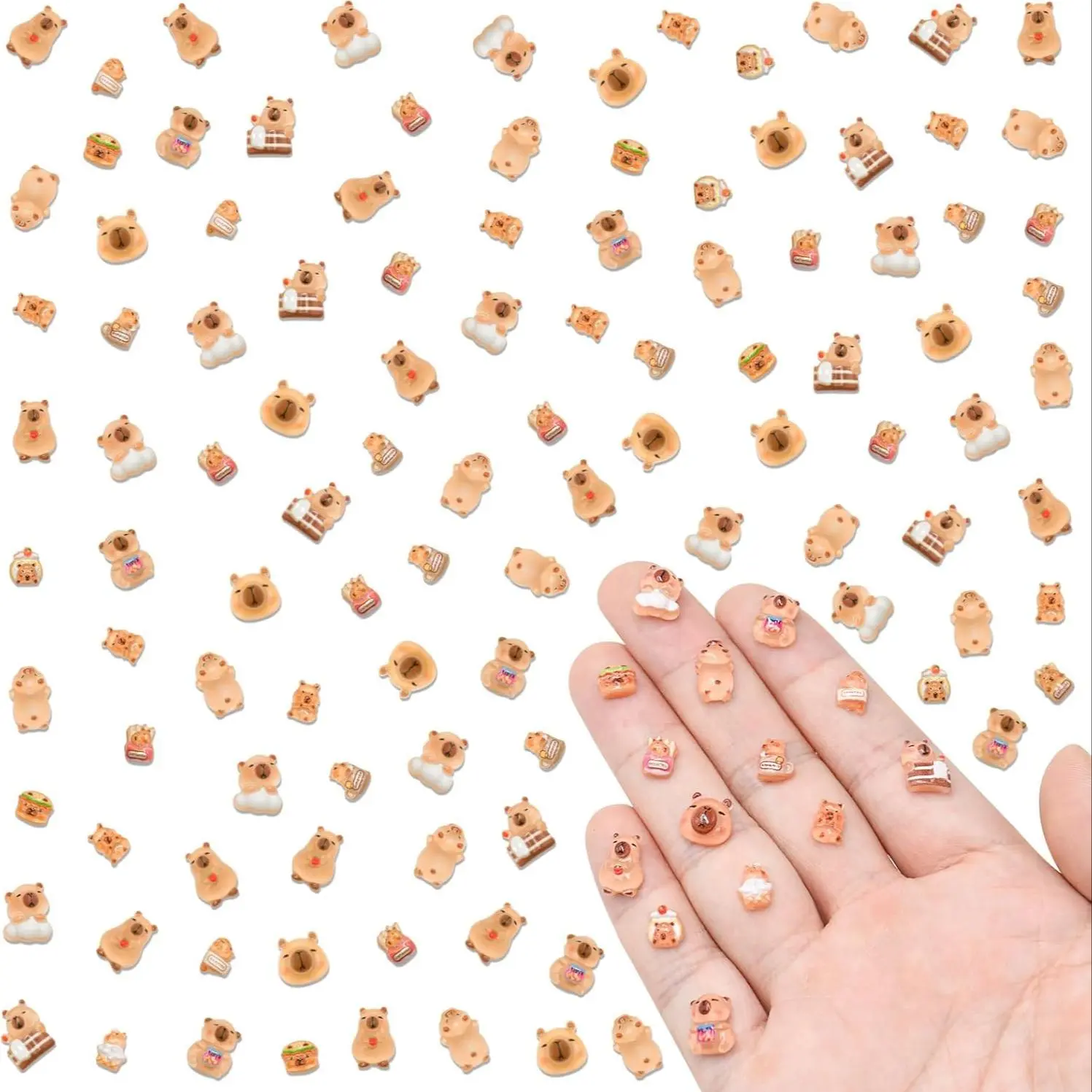 100PCS DIY Toy Mini Capybara Decor for Dollhouse, Resin Tiny Capybaras for Crafts, Micro Miniature Capybara for Fairy Garden, Dollhouse Micro Landscaping Decoration, Animals, Miniature Set