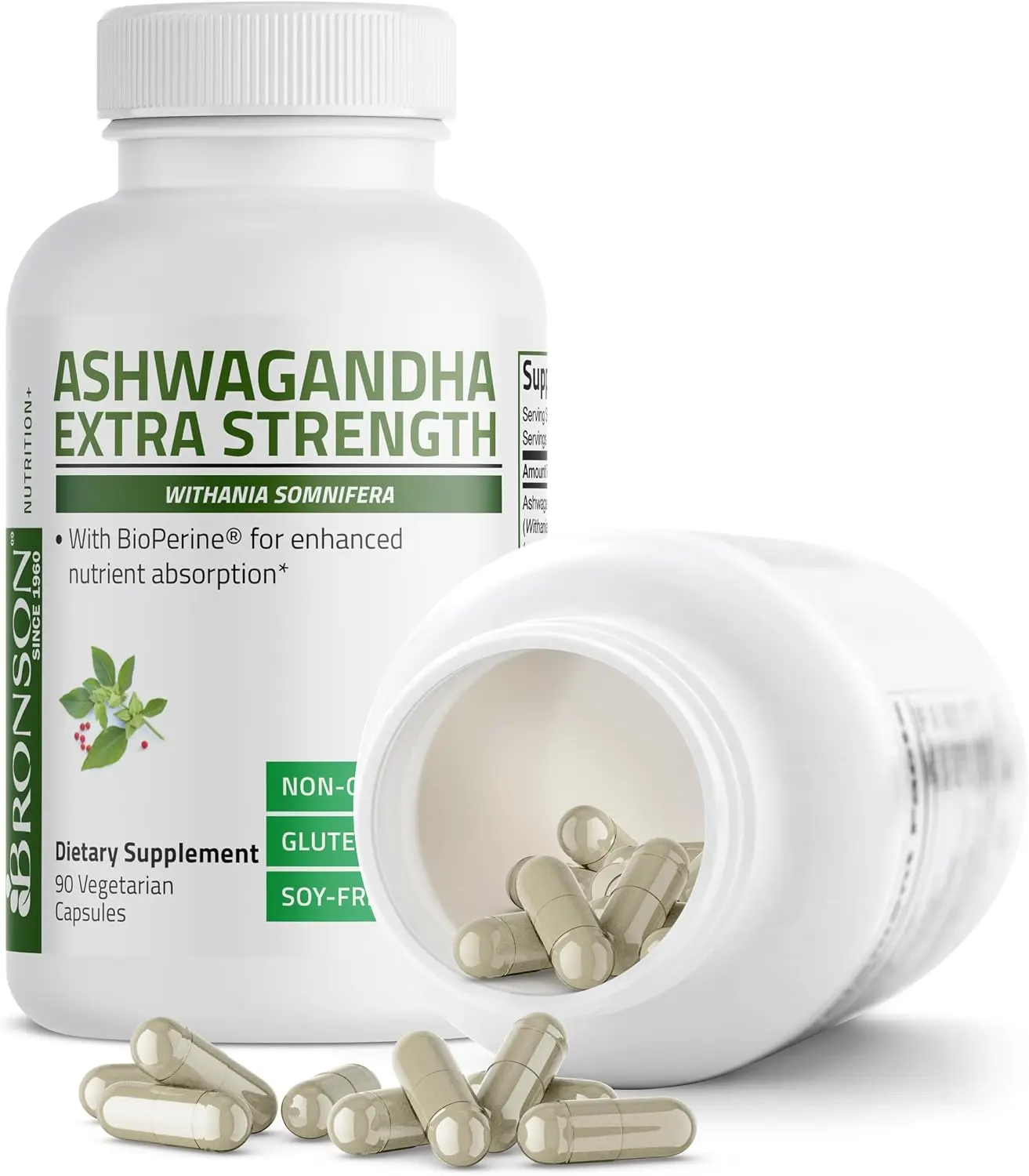 Bronson Ashwagandha Extra Strength Dietary Supplement - Stress & Mood Support, 90 Vegetarian Capsules, Non-GMO, Gluten-Free, Soy-Free, with BioPerine for High Absorption