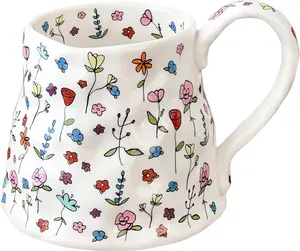 Large Ceramic Coffee Mug Cute Flower with  Big Handle, 20oz Girly  Floral  Cup for Women Valentine , Novelty Irregular  Christmas Mugs for Latte  Milk Cocoa