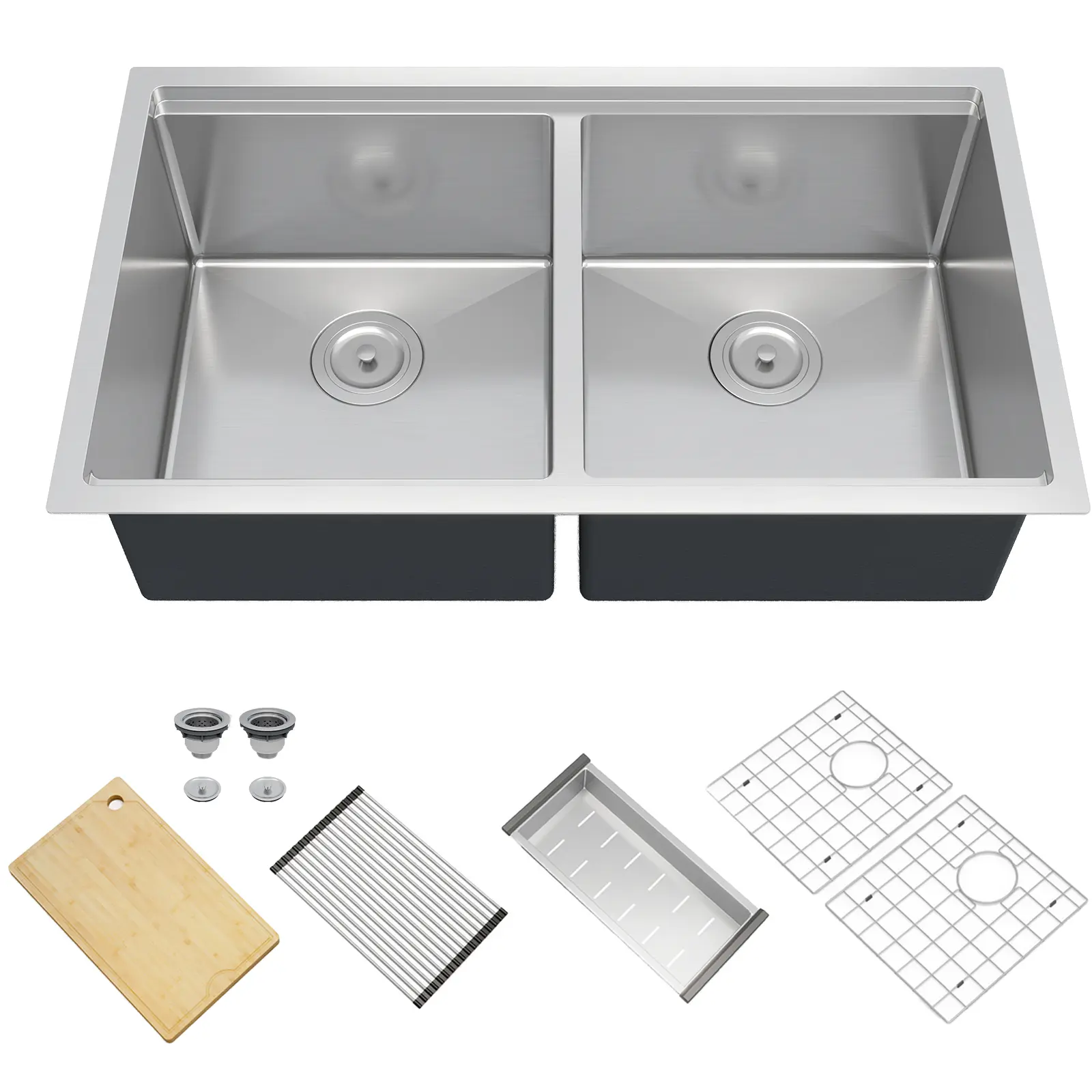 Kitchen Sink, Brushed Nickel Undermount Kitchen Bar Sink, Stainless Steel 16 Guage Kitchen Sinks, Family and Bar Sink with Full Accessories