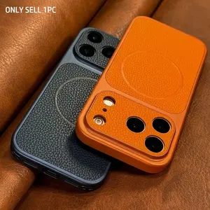Luxury Retro Faux Leather Instantly Transformed 17Pro Magnetic Wireless Charging Case for Iphone 13 14 15 16 17 Pro Max Air Promax Camera Protection Soft Frame Business Shockproof Back Cover