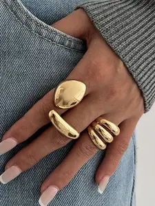 Unique Geometric Joint Ring Set for Women, Hip-Hop Style Solid Pattern Rings, Three-Piece Jewelry Kit, All-Season Accessory