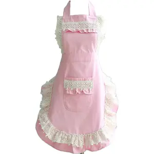 Lovely home work adjustable apron cake kitchen cooking women girls aprons with pocket for gift, pink