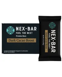 NEX-BAR Dark Cacao Boost Protein Bars - 8 Pack. Clean Protein Bar with No Added Sugar and No Artificial Sweeteners