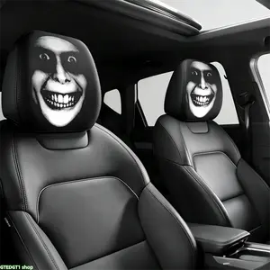 2 PCS Gothic Style Creepy Grinning Face Print Car Headrest Covers, Universal Elastic Car Seat Headrest Protectors, Spooky Horror Smiling Face Pattern Auto Headrest Covers, Cool Scary Decor Accessories for Car SUV Truck Sedan