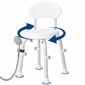 360° Swivel Shower Chair with Backrest, Non-Slip Bathtub Chair, Height Adjustable Bath Seat for Elderly, Seniors and Disabled, Compact Shower Bench for Inside Tub or Shower