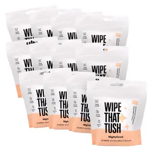 Wipe That Tush On-The-Go Flushable Wipes - 12 Packs of 10 Individually Wrapped Wipes, 120 Total - Fragrance Free - Extra Large & Soft - Hypoallergenic With Aloe & Vitamin E - Travel Friendly