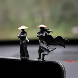Car Interior Decoration, 2 Counts Mini Resin Swordsman Statue Ornament, Car Rearview Mirror and Dashboard Decoration, Home Office Desk Decoration, Car Desktop Decor, Car Interior Decorative Accessory, Car Trinkets