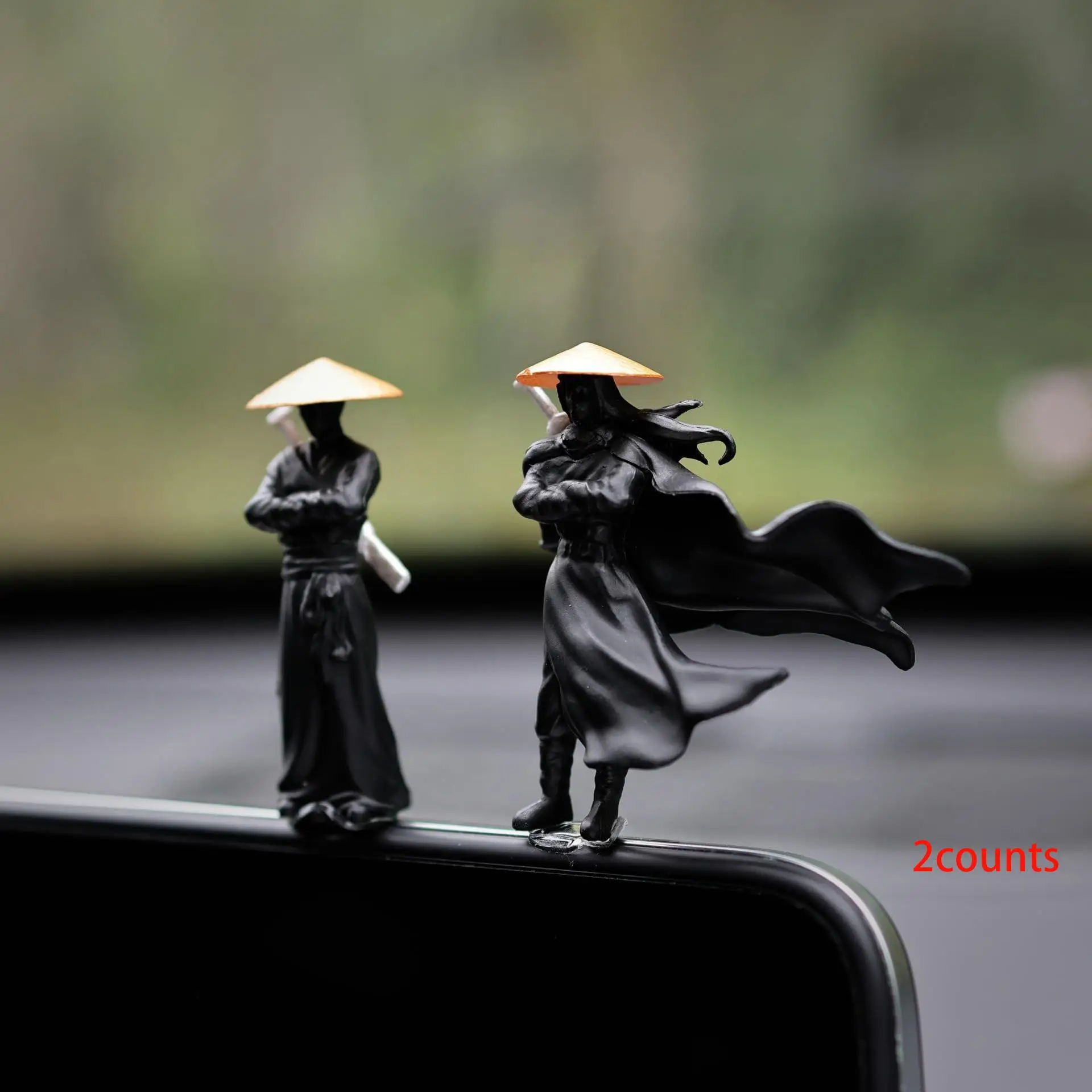Car Interior Decoration, 2 Counts Mini Resin Swordsman Statue Ornament, Car Rearview Mirror and Dashboard Decoration, Home Office Desk Decoration, Car