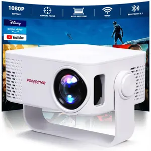 Mini Projector Portable Video Projector Wi-Fi Bluetooth-compatible Wireless Projector Support Native 1080P 4K Auto Focus 360° Rotation Compatible with Phone Computer HDMI USB