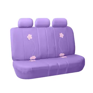Flower Embroidery Bench Seat Covers - Rear Set - Purple