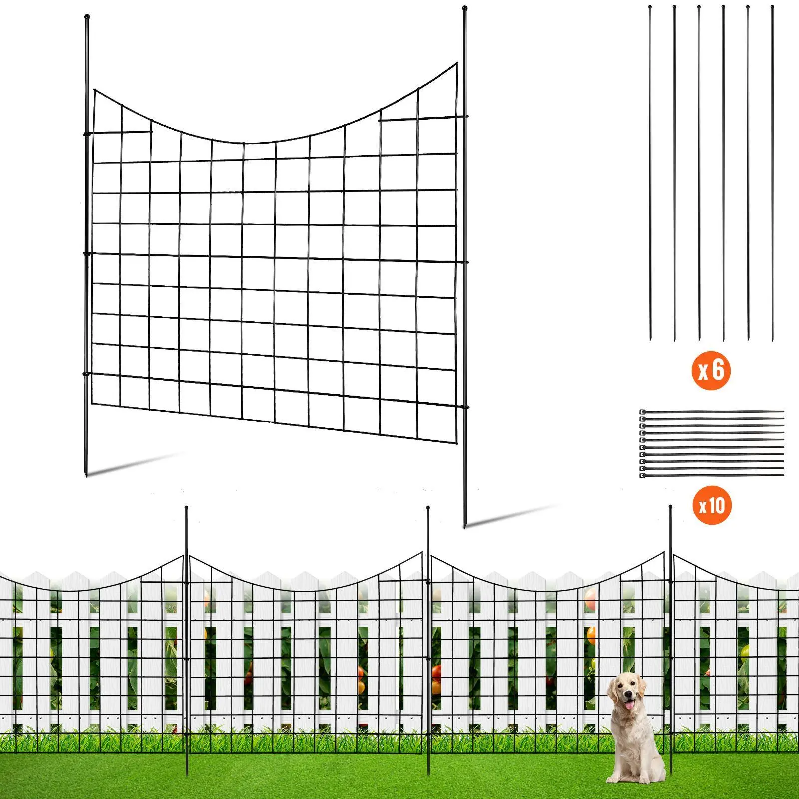 VEVOR Garden Fence,  36.6in(H) x12ft(L) Animal Barrier Fence, Underground Decorative Garden Fencing with 2.5 Inch Spike Spacing, Metal Dog Fence for the Yard and Outdoor Patio, 5 Pack#BacktoSchool