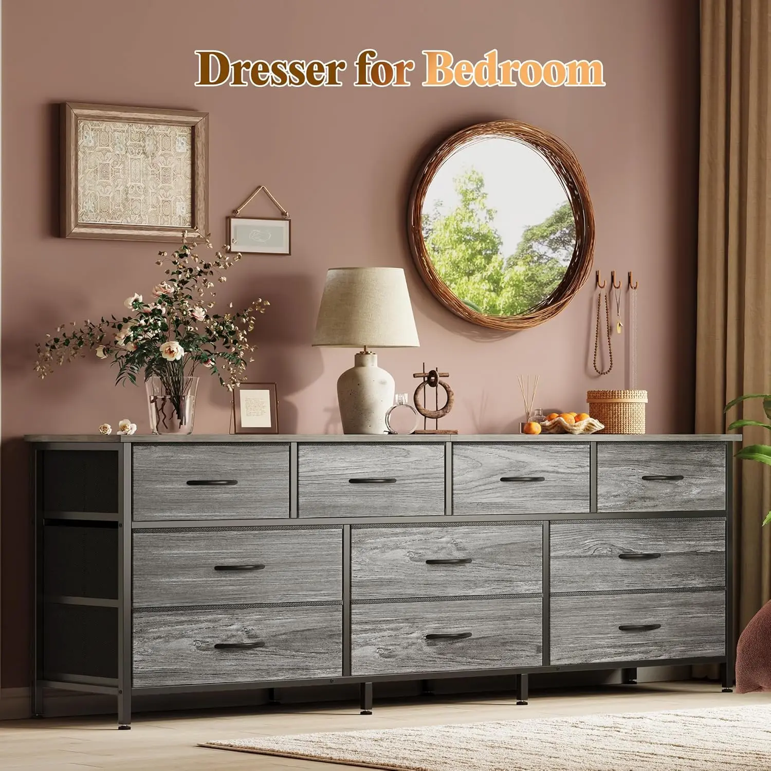 Huuger 63 Inch Dresser for Bedroom, Long Dresser with 10 Fabric Drawers, TV  Stand for 55, 65, 70 Inch TV, Toy Storage Organizer for Closet, Grey -  TikTok Shop