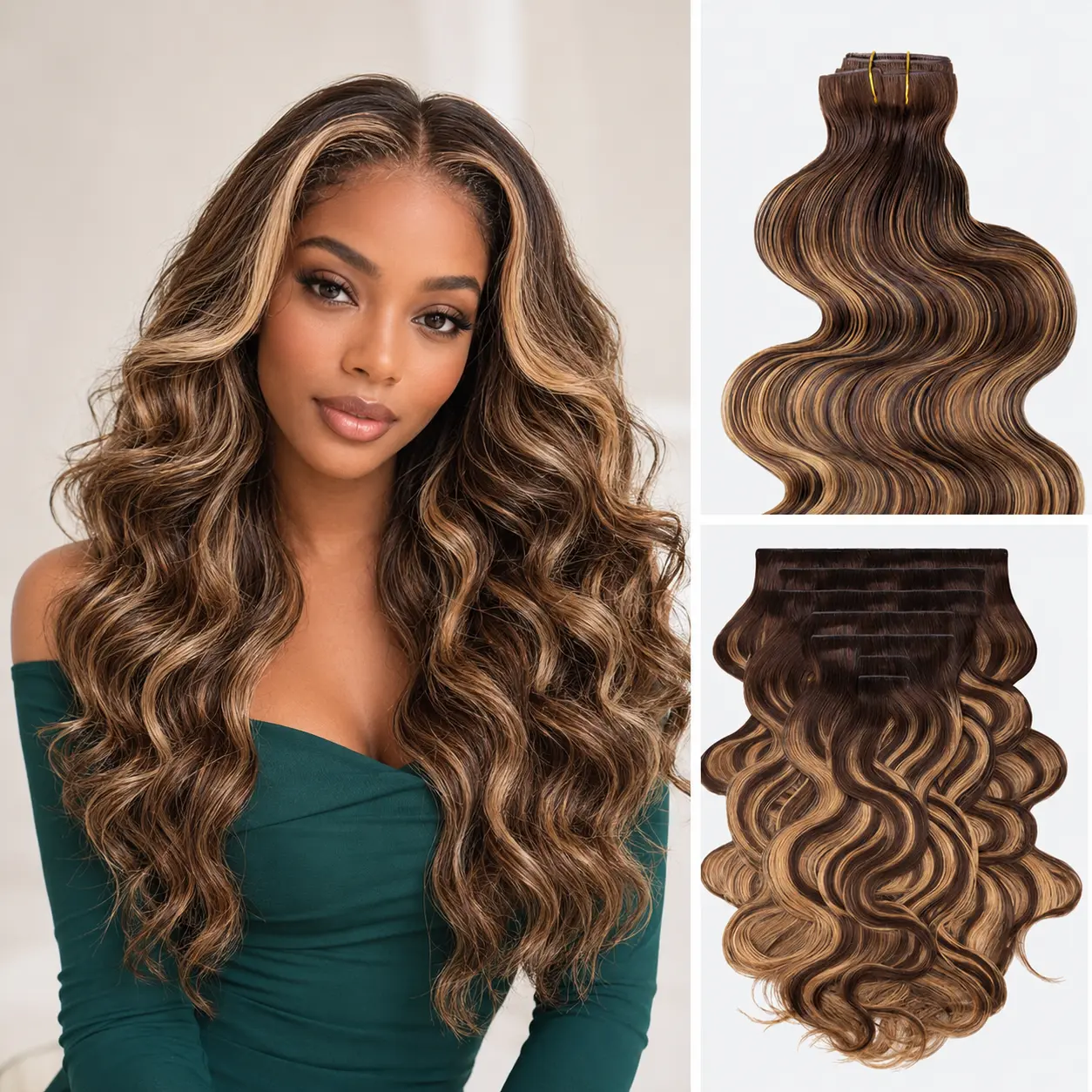 LASHEY Colored Body Wave Clip In Hair Extensions, 100% Real Human Hair, Seamless Invisible Edge Clip-Ins for Black Women, 14-24 Inch, 2-3 Packs for Full Head, Highlight & Protective Hairstyles #SummerHair #SummerWins#backtoschool