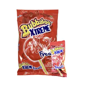 Bubbaloo Xtrema Paleta Lollipops Strawberry  Fresa With Gum Center Mexican Candy snacks 20 Pieces