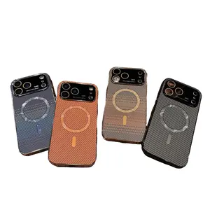 New Large Window Carbon Fiber Magnetic Compatible IP17 Pro Max Phone Case IP16 Shockproof Protective Cover with Clear View & Military-grade Protection Sunset Orange Casing Aesthetic Protector Cellphone Smartphone