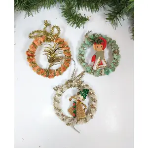 Vintage Chenille Pipe Cleaner Wreath Ornaments