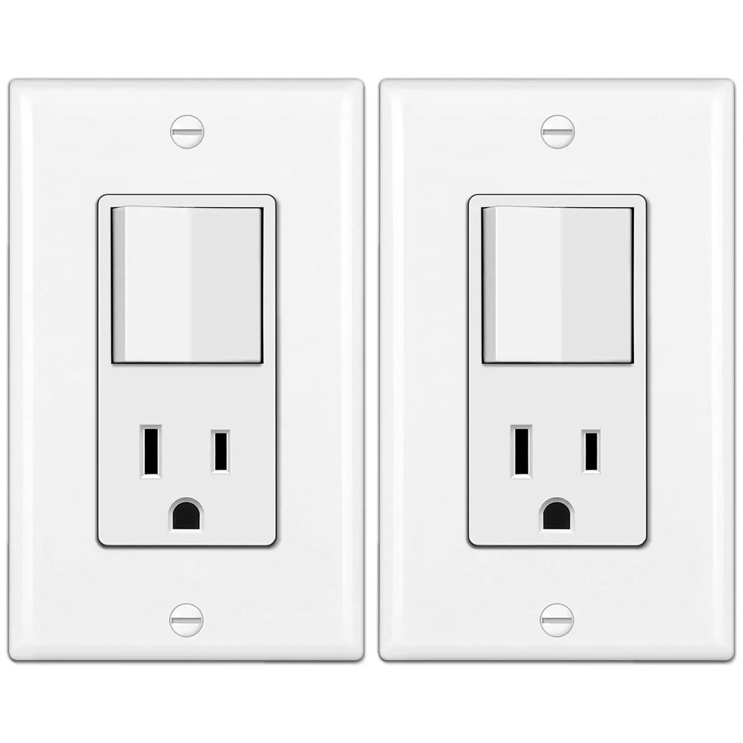 2 Pack Combination Wall Light  and Decor Outlet, Single Pole Rocker , 15A/120V, Decorative Receptacle, 15A/125V, Combo Style, Wallplate Included, Side Wire, UL Listed, White
