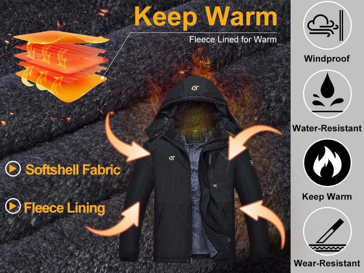 Men's Ski Jacket Winter Warm Snow Coat Waterproof Windbreaker Hooded Work Outerwear Snowboarding Jackets