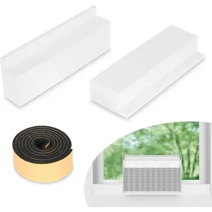 Insulation Foam Block 2 Pack, for U-Shape Window Air Conditioner Units with Foam Strip, Stop Cold Drafts Air Leak, Compatible with Midea and Danby Insulation Panels Window Seal Kit, White