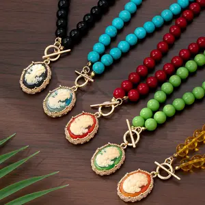 Beaded Necklace,Retro Lady Head Pendant,Handmade Fashion Choker,Unique Gothic Collar,Personality Vintage Jewelry,Trendy Daily Party Accessories For Women