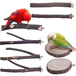 Natural Wooden Bird Perch Stand - 8 PCS Cage Accessories for Small Birds - Reusable Perch Platform for Budgies Cockatiels - Safe Chewing Toys for Parakeets Lovebirds - Non-Toxic Wooden Perches