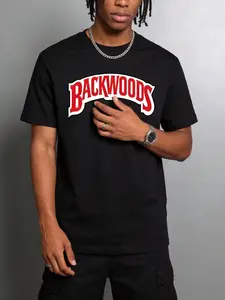 Men Summer Cotton BACKWOODS Print Short Sleeve T-Shirt Streetwear Loose Fit Casual Crew Neck Breathable Tops,Made in USA,Casual Menswear,  for Casual Wear and Themed Events