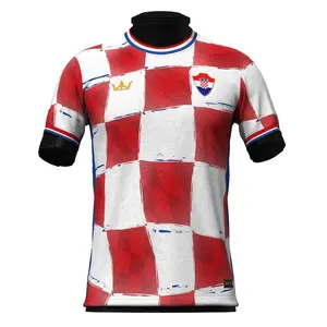 Croatia Natl Soccer Fan Jersey 2026 Red White Checkerboard Home Gold Crown Dark Blue Away Unisex Loose Casual Street Style Fall Winter Supporter Tee