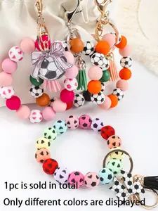 Colorful Silicone Beaded Soccer Keychain Bracelet, Football Tassel Wristlet, Sports Fan Bag Charm, Game Day Accessory, Soccer Gift for Mom, Keychain Bag Pendant