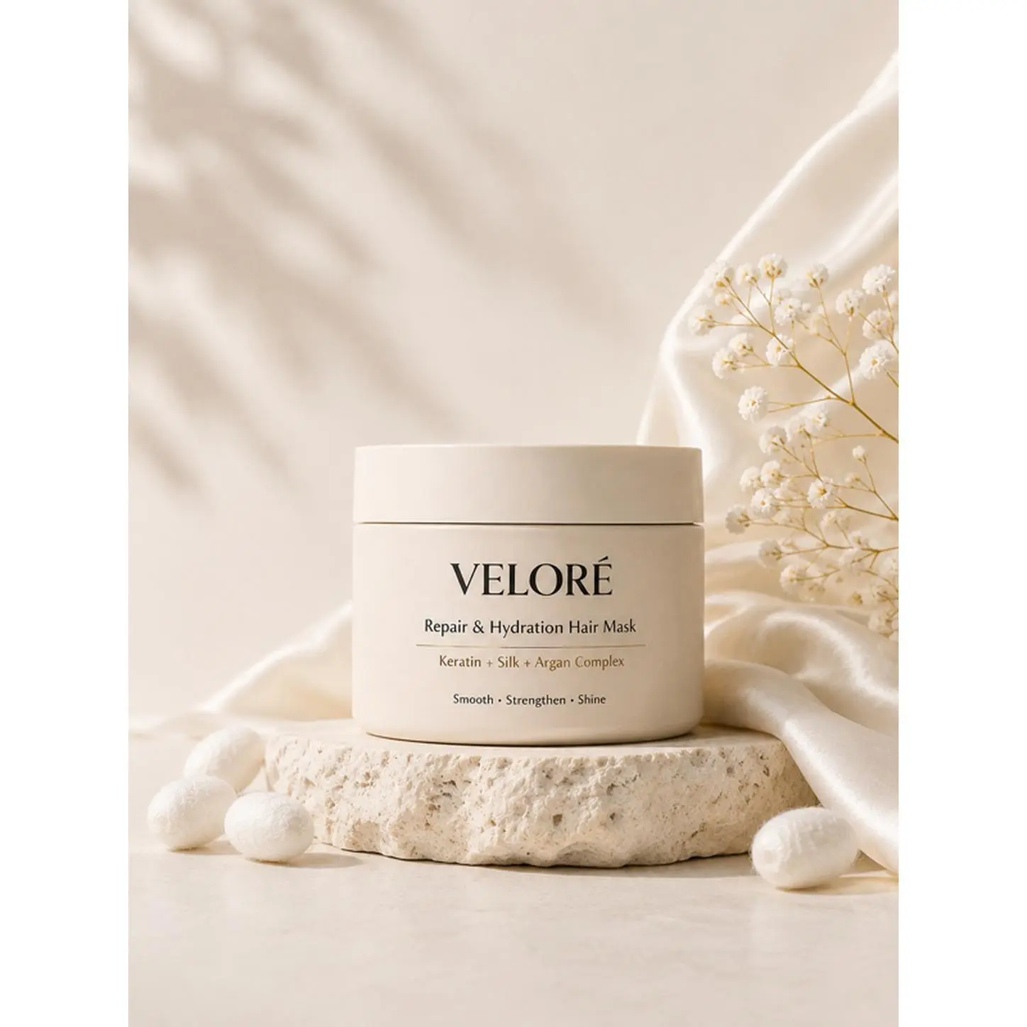VELORÉ Repair & Hydration Hair Mask 250ml - Keratin Silk Argan Complex for Smooth Strengthened Shine