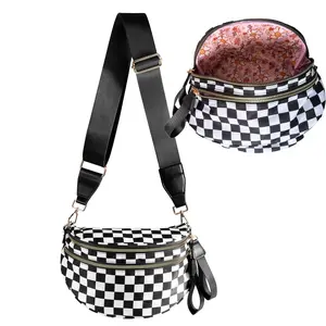 Cute Floral Checkered Crossbody Bags Bum Bag for Women Large Trendy Shoulder Bag for Women Sling Bag Purse with Adjustable Strap Christmas Gift Ideas